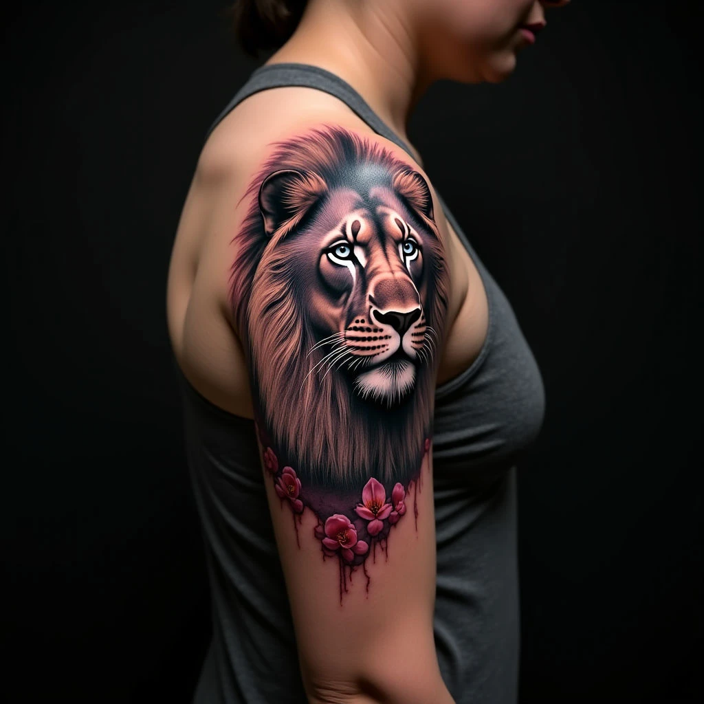 Surreal Lion Knee Tattoos: XXL Geometric Designs & Multicolor Art