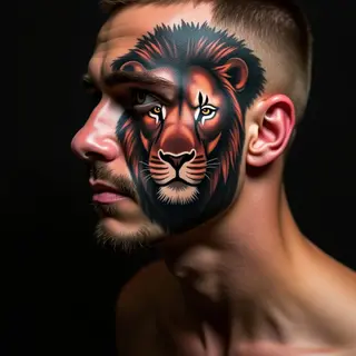 Tiny Face Lion Tattoo: Old School Geometric Roar