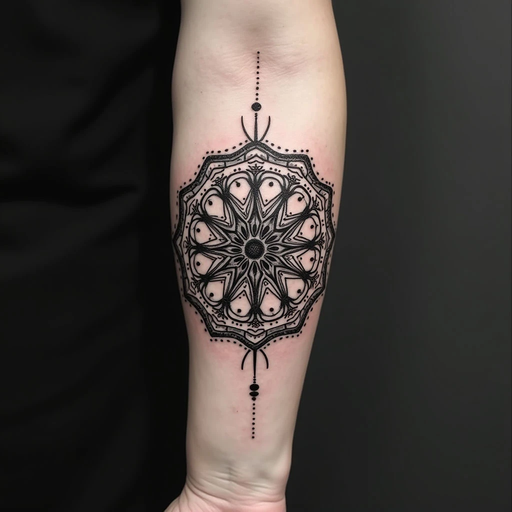 Intricate Geometric Mandala Tattoo on Forearm