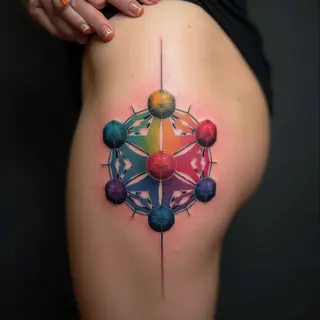 Geometric Metatron's Cube Tattoo on Thigh