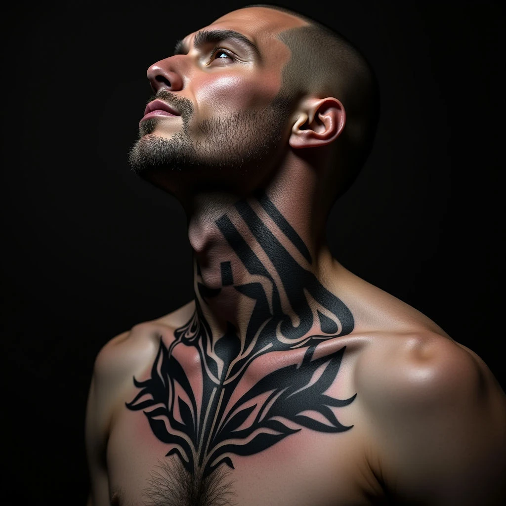 Simple Geometric Neck Tattoos: Realistic Designs & Neon Accents