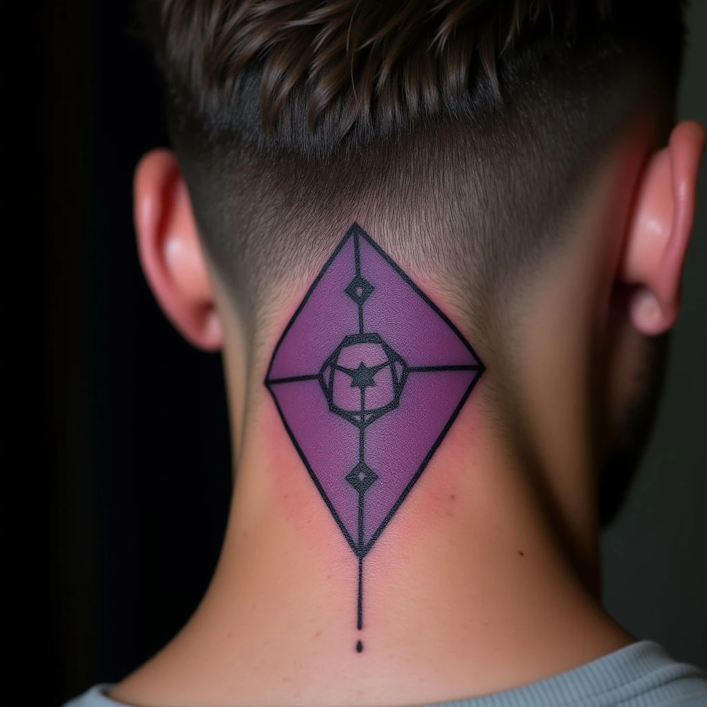 Bold Violet Geometric Tattoo for Men - Behind Ear Design