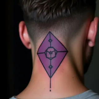 Bold Violet Geometric Tattoo for Men - Behind Ear Design