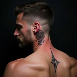 Geometric Old School Pink Behind Ear Tattoo Design