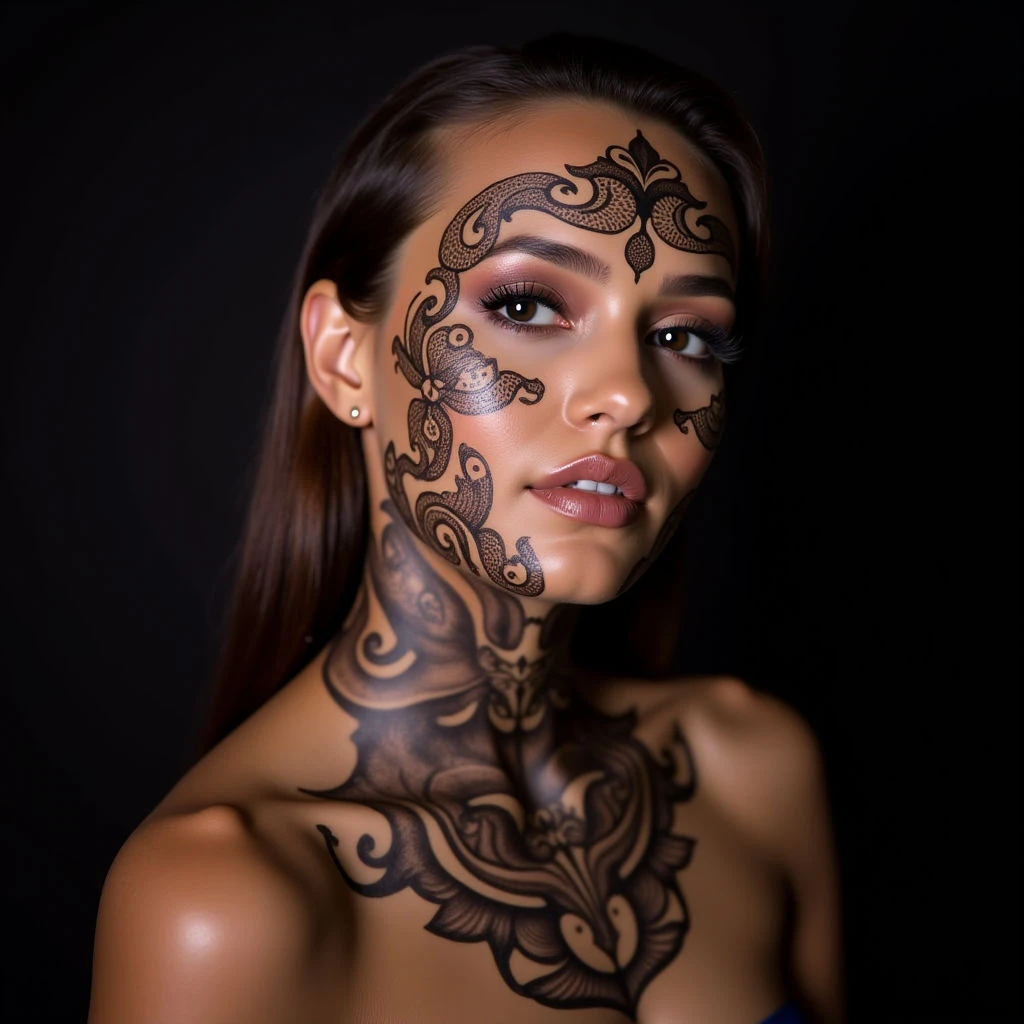 Stunning Geometric Face Tattoos in Purple Old School Style