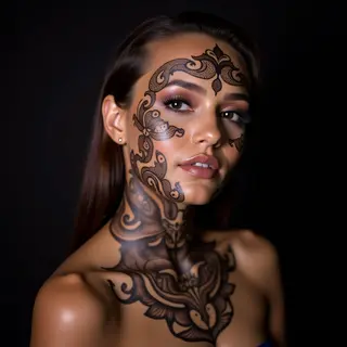 Stunning Geometric Face Tattoos in Purple Old School Style