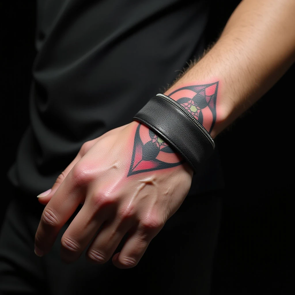 Oriental Pastel Face Tattoos for Men: Geometric Wrist Bracelet Designs