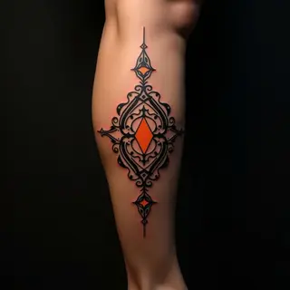 Vibrant Ornamental Geometric Tattoo for Men on the Calf