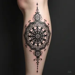 Meditative Geometric Dotwork Tattoo on Calf