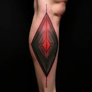Cool Geometric Calf Tattoos for Men: Red Accent Designs