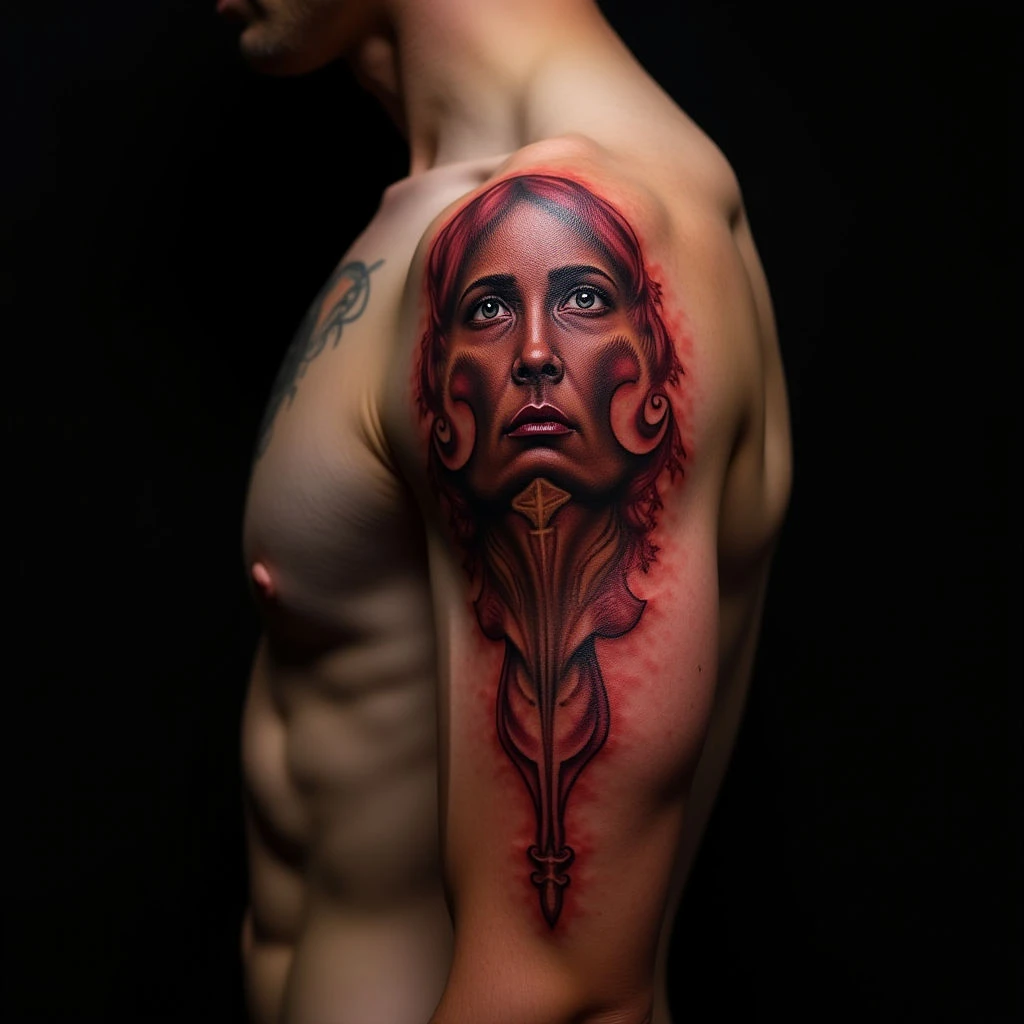 Geometric Realism Collarbone Tattoos for Men