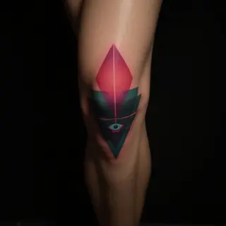 Neon Geometric Knee Tattoos: XXL Realism Designs