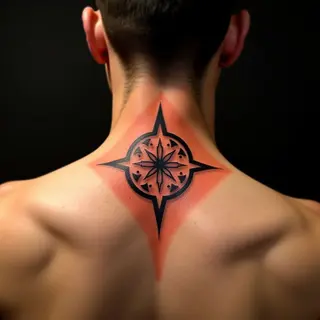 Small Geometric Neck Tattoos for Men: Orange Realism Inspiration