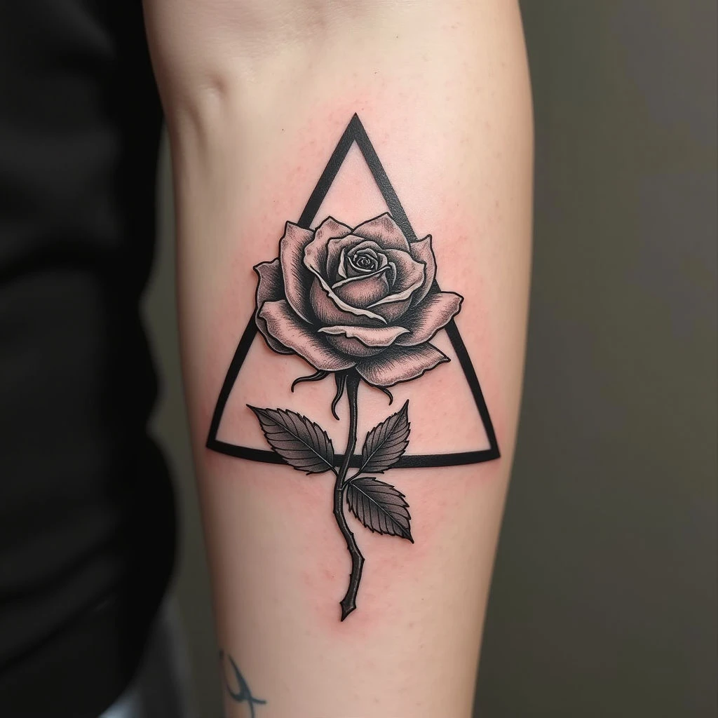 Geometric Rose Tattoo Design Inspiration