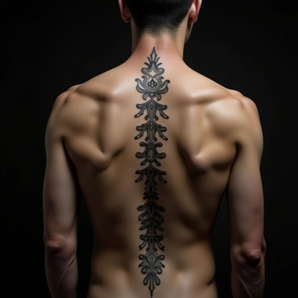 Small Geometric Spine Tattoos for Men with Golden Accents