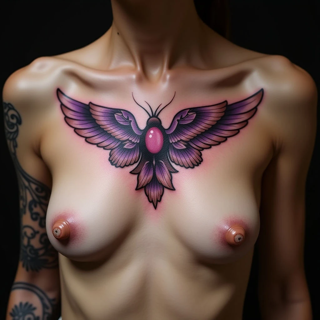 Violet Geometric Sternum Tattoo Ideas for 18 Year Olds