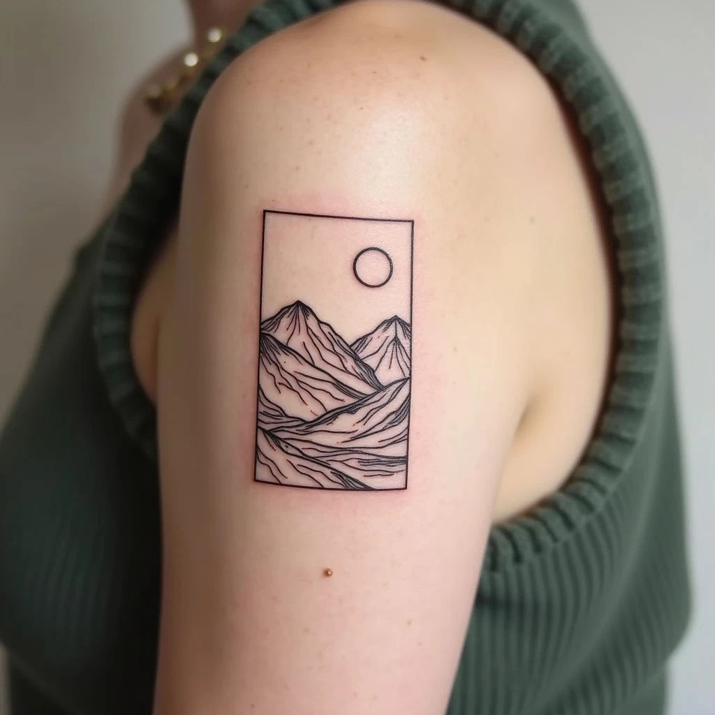 Geometric Landscape Tattoo: A Fine Line Journey
