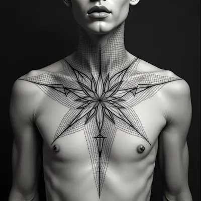 Geometric Dotwork Chest Tattoo
