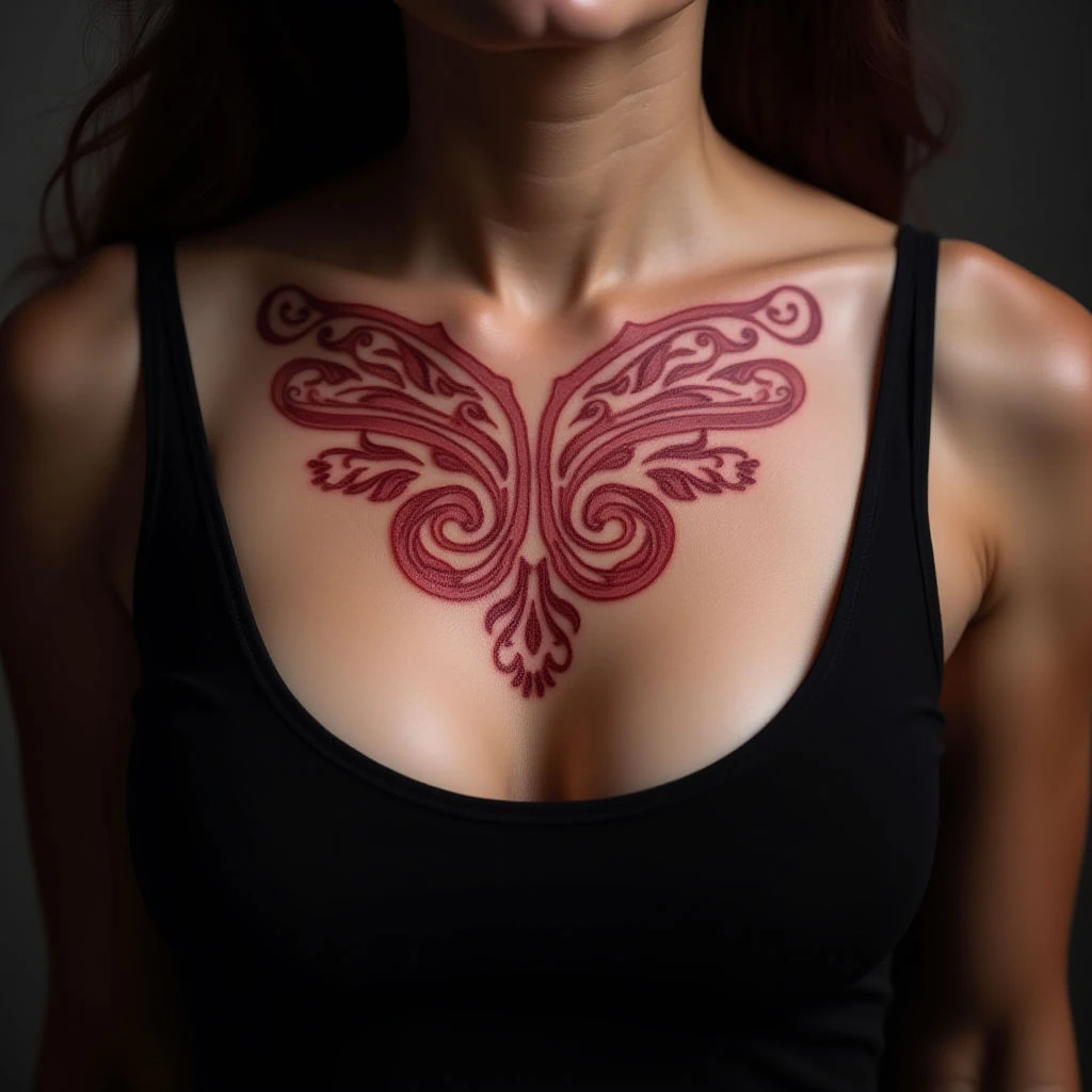 Stunning Geometric Chest Tattoos for Girls in Red - Inspiration!