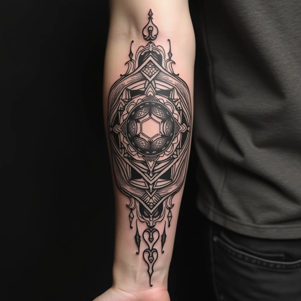 Intricate Geometric Forearm Tattoo Design