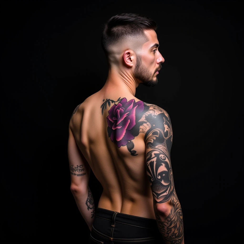 Violet New School Head Tattoos: Geometric & Bold Designs