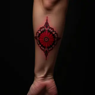 Bold XXL Ornamental Foot Tattoos in Red for Women