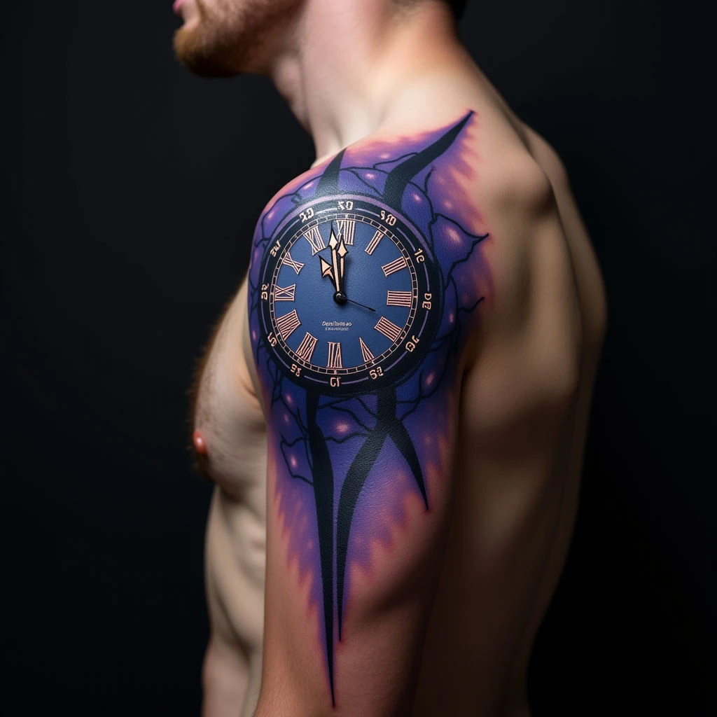 Cool Geometric Half Sleeve Tattoos in Blue & Purple Hues