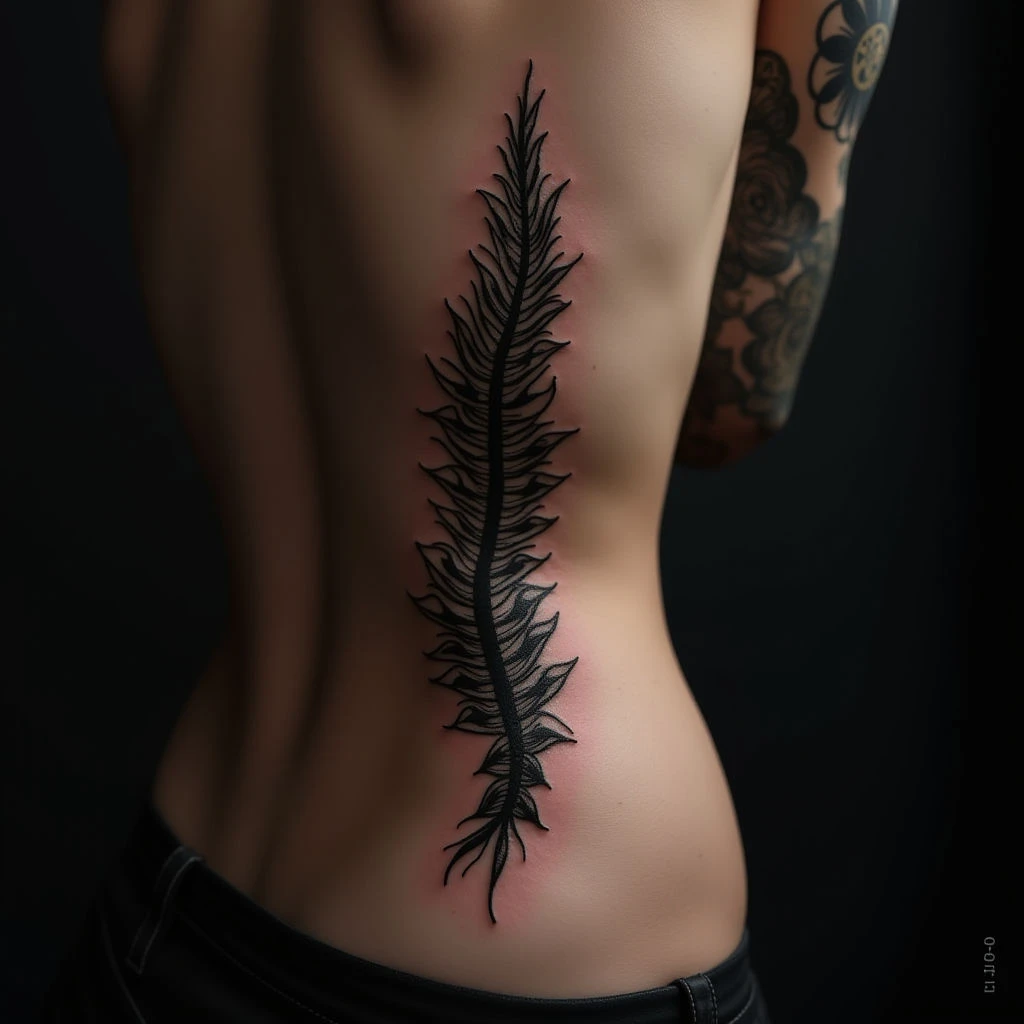 Subtle Spine Friendship Tattoos: Geometric Blackwork Designs