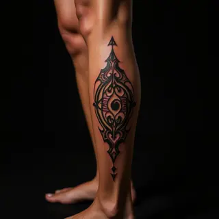 Bold Red Tribal Calf Tattoos for Women: Geometric Inspiration