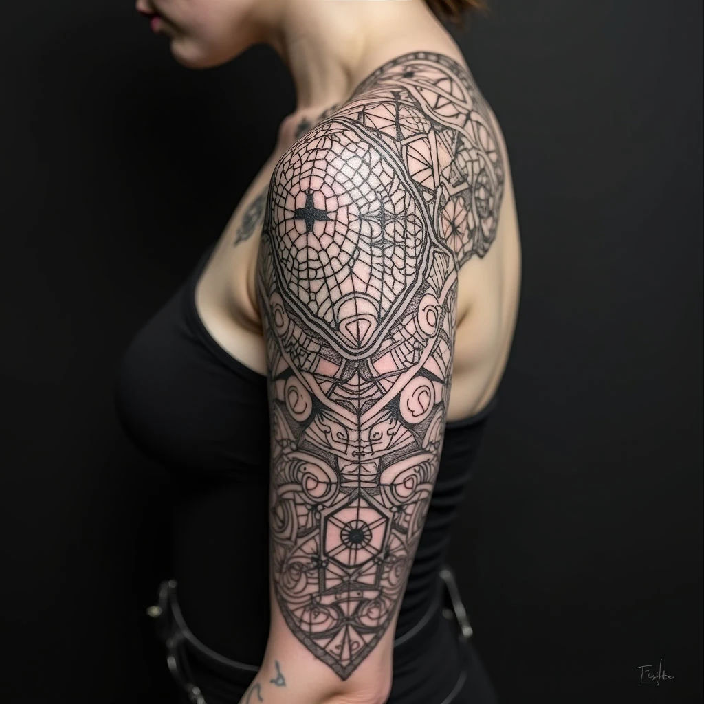Intricate Geometric Sleeve Tattoo Design