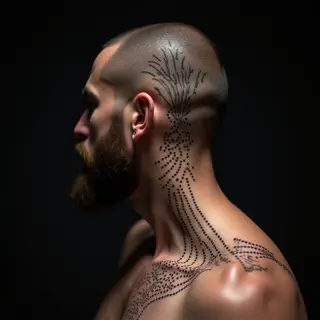 Golden Geometric Head Tattoo for Men: A Stunning Dotwork Design