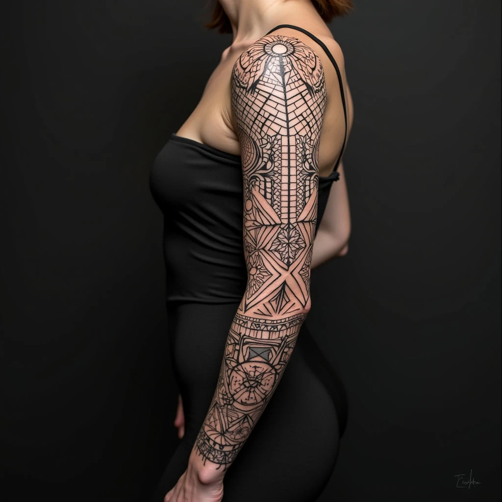 Intricate Geometric Sleeve Tattoo Design