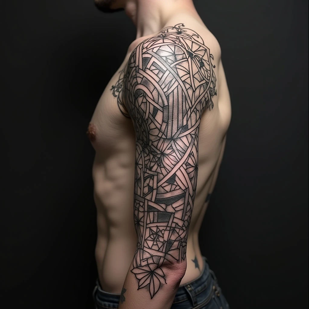 Intricate Geometric Full Sleeve Tattoo Design