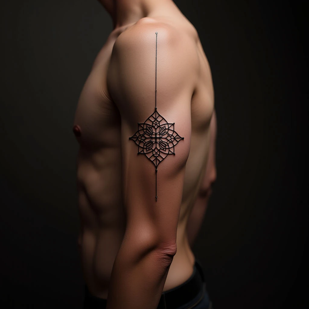 Minimalist Bronze Half Sleeve Tattoos for Men: Geometric Designs