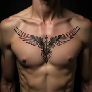 Bronze Linework Sternum Tattoos: Unique Geometric Designs