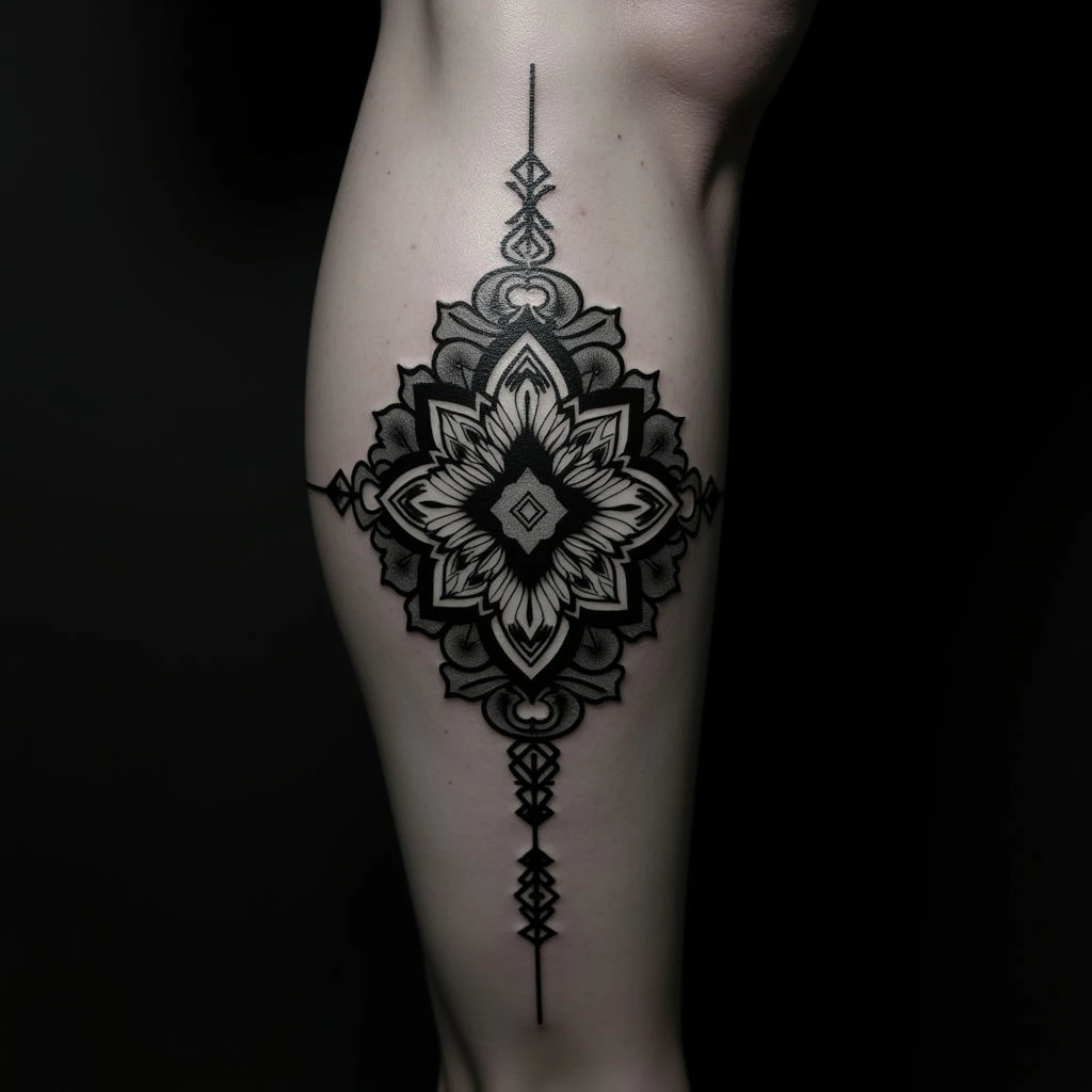 Striking Oriental Geometric Calf Tattoos: First Tattoo Inspiration