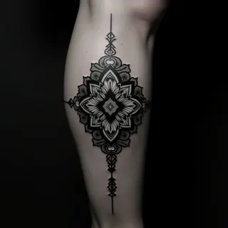 Striking Oriental Geometric Calf Tattoos: First Tattoo Inspiration