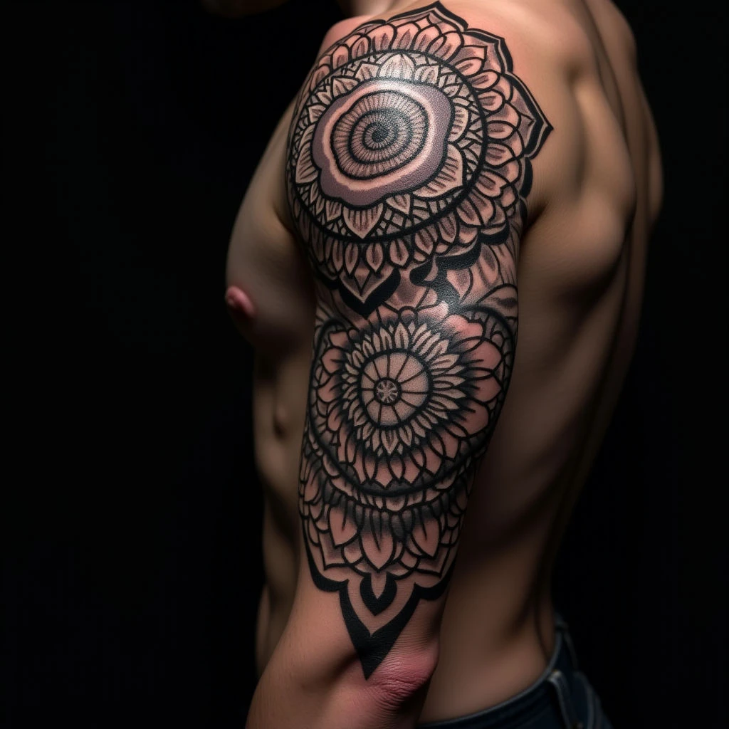 Minimalist White Mandala Half Sleeve Tattoos for Men