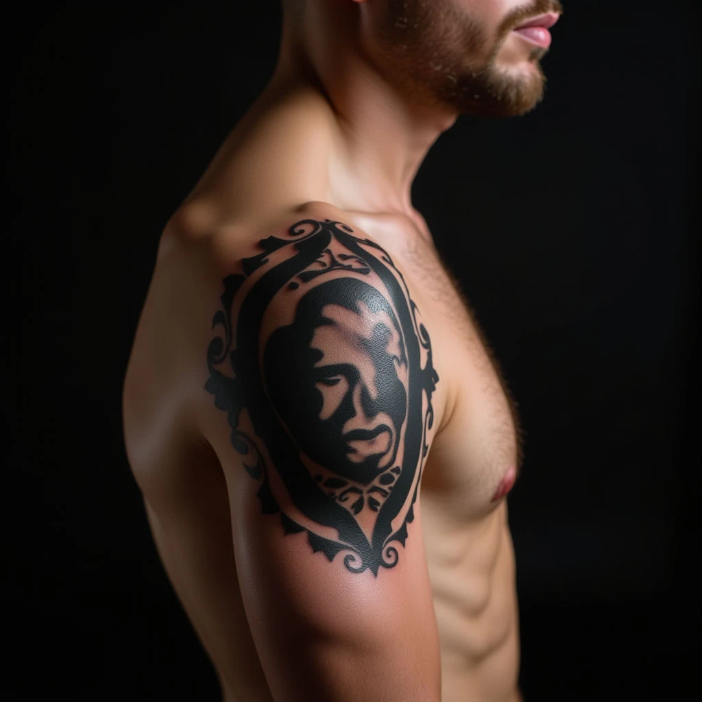 Beige Old School Geometric Face Tattoos: Unique & Bold Designs