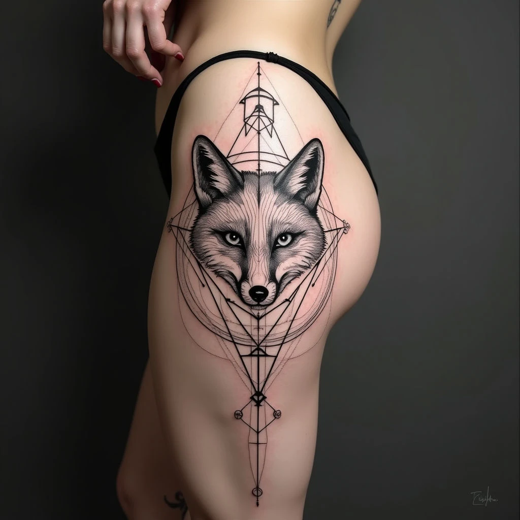 Intricate Geometric Thigh Tattoo Design