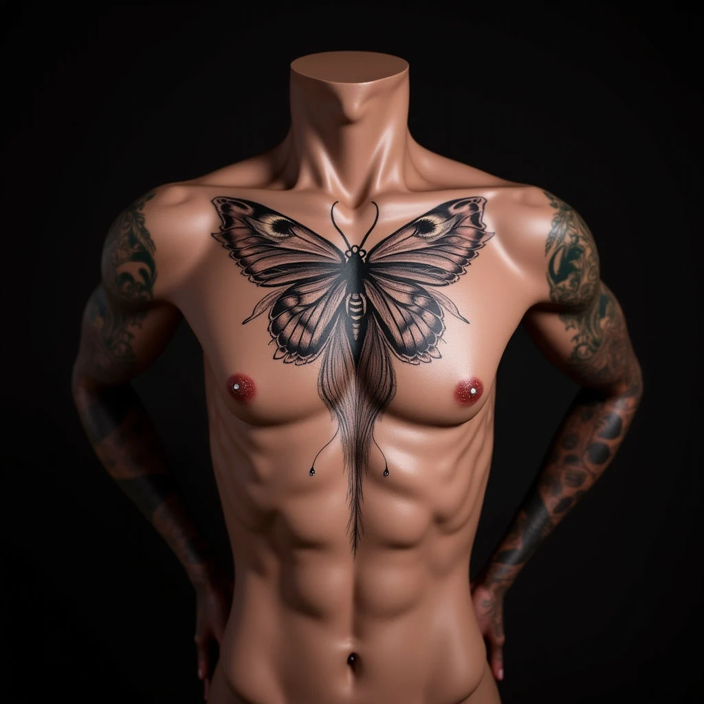 Delicate Blue Trash Polka Sternum Tattoo for Women