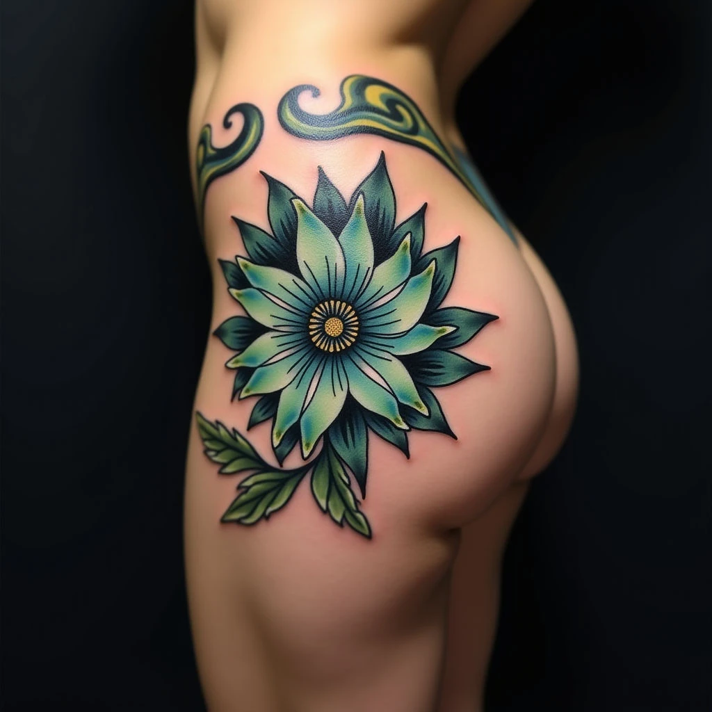 Simple Flower Tattoos for Thighs: Geometric & Ornamental Designs