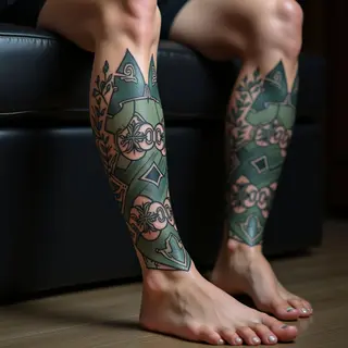 Tiny Foot Sleeve Tattoo Ideas in Blue & Green