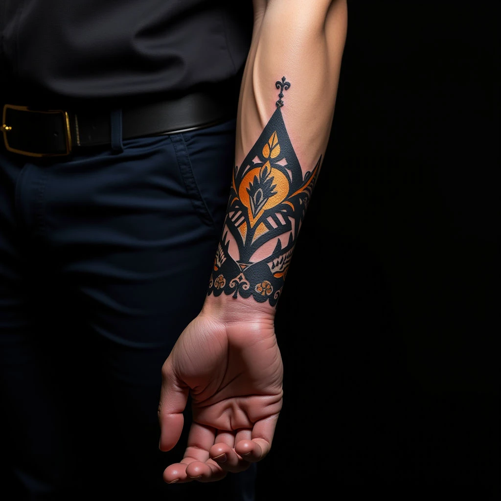 Blue and Gold Geometric Forearm Sleeve Tattoo Ideas