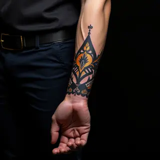 Blue and Gold Geometric Forearm Sleeve Tattoo Ideas