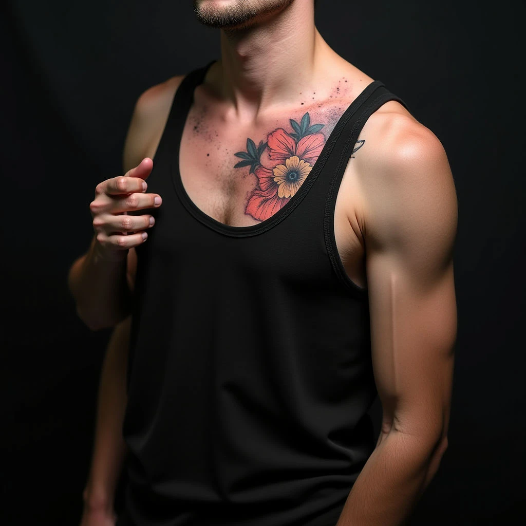 Pastel Trash Polka Geometric Chest Tattoos: Bold & Beautiful Designs