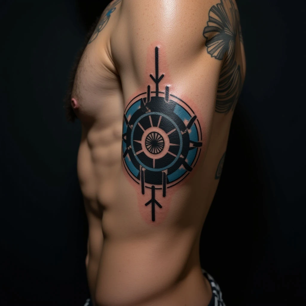 Cool Geometric Trash Polka Ribcage Tattoos for Men