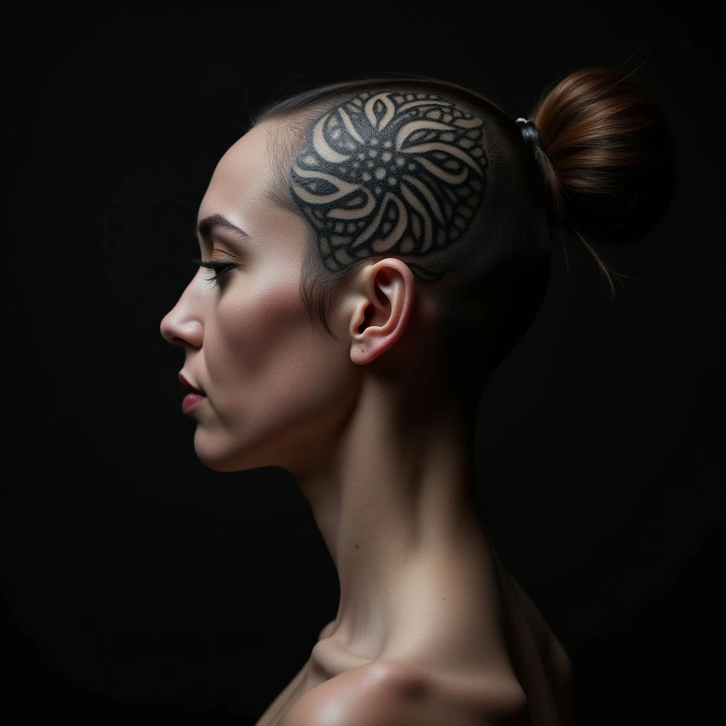 Geometric Tribal Head Tattoos for Women