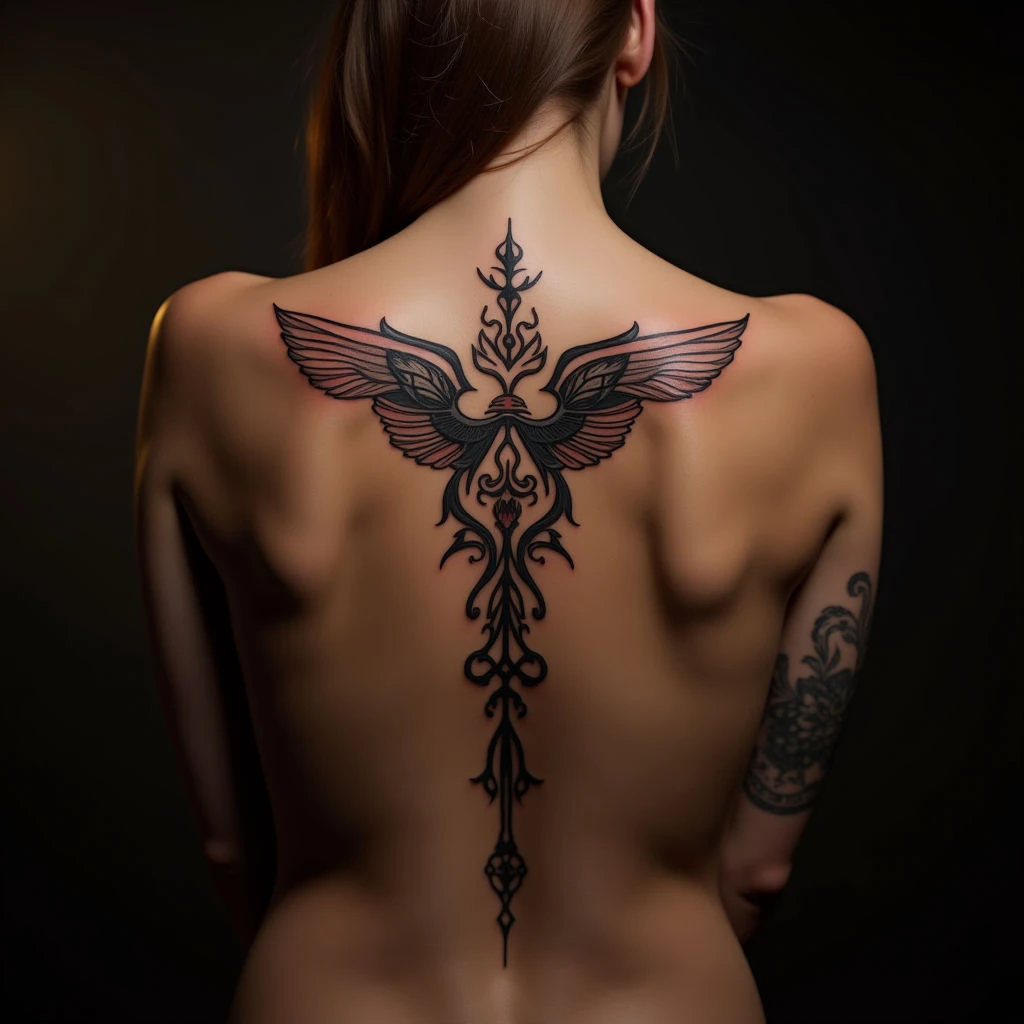 Majestic Geometric Water Tattoo Design for Your Back