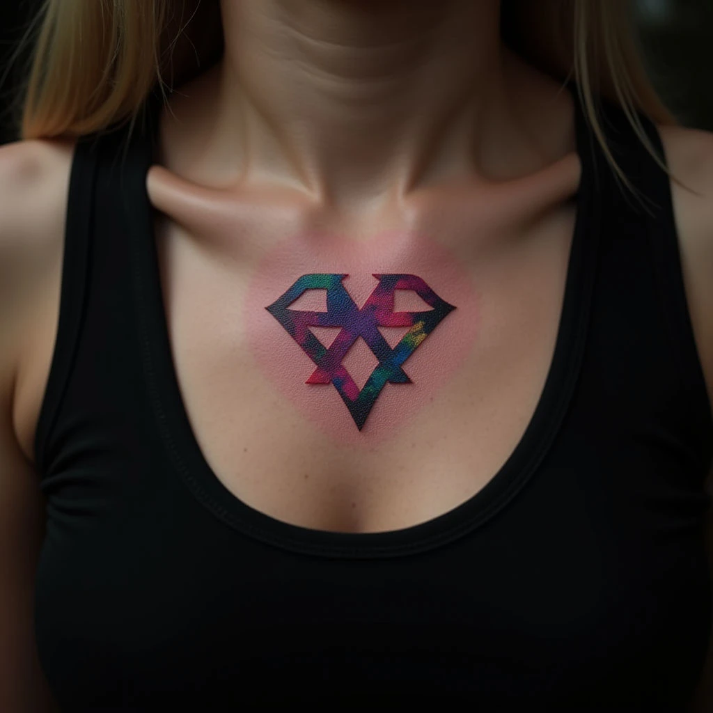 Neon Watercolor Couple Hand Tattoos on Chest - Geometric Designs